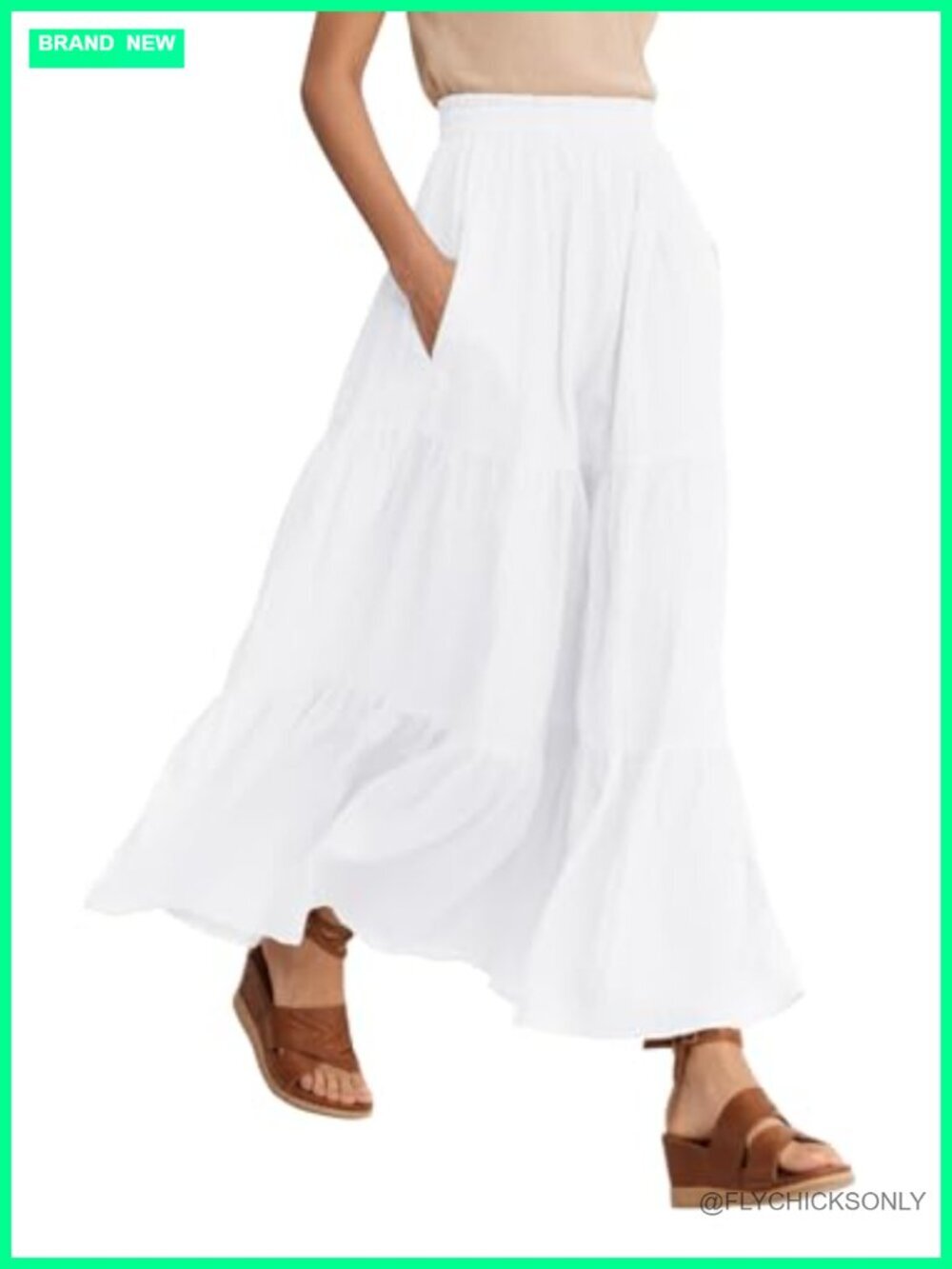 Flowy Boho Tiered A-Line Maxi Skirt with Pockets